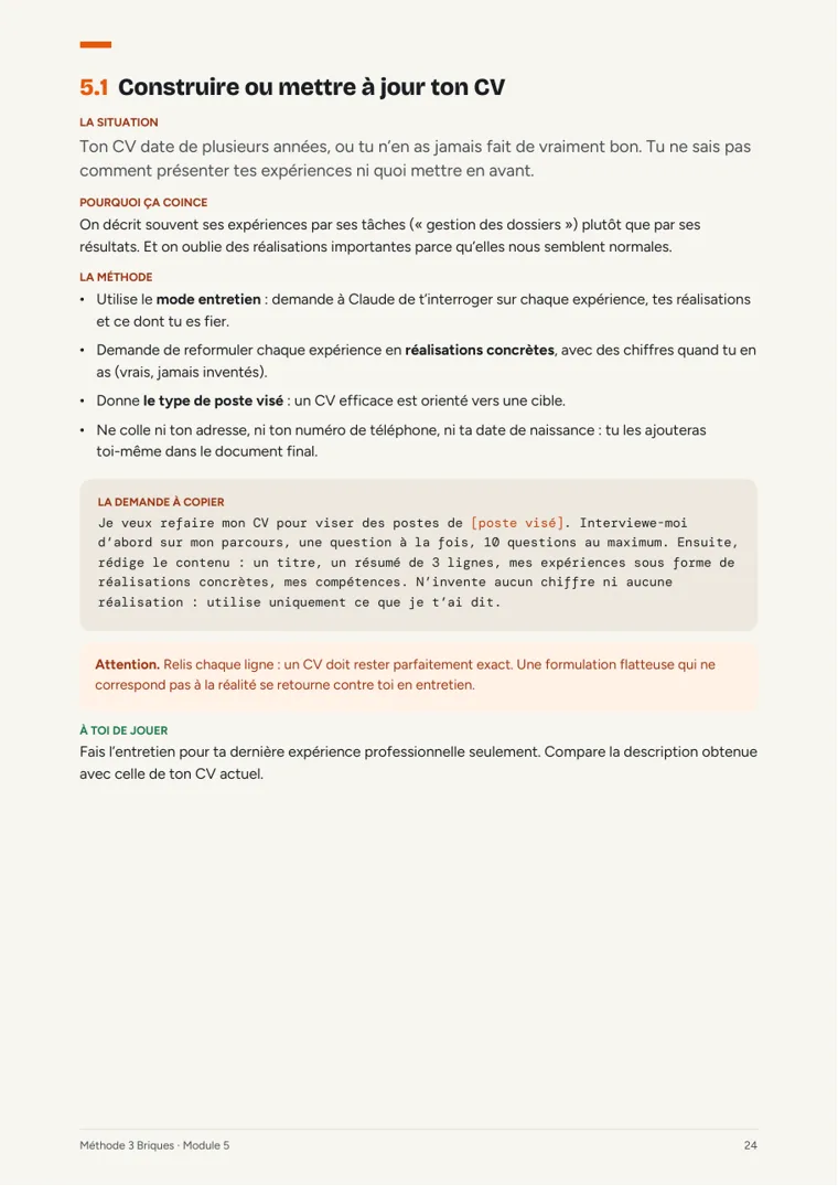 Page de la leçon 5.1, Construire ou mettre à jour ton CV